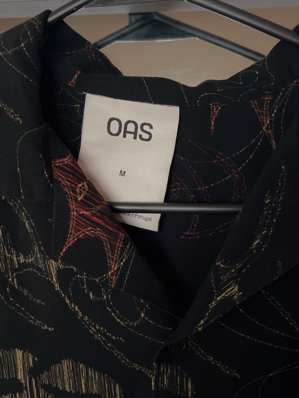 OAS Romantique Black Short-Sleeve Button-Up Shirt with Gold and Rust Accents - Picture 3 of 6